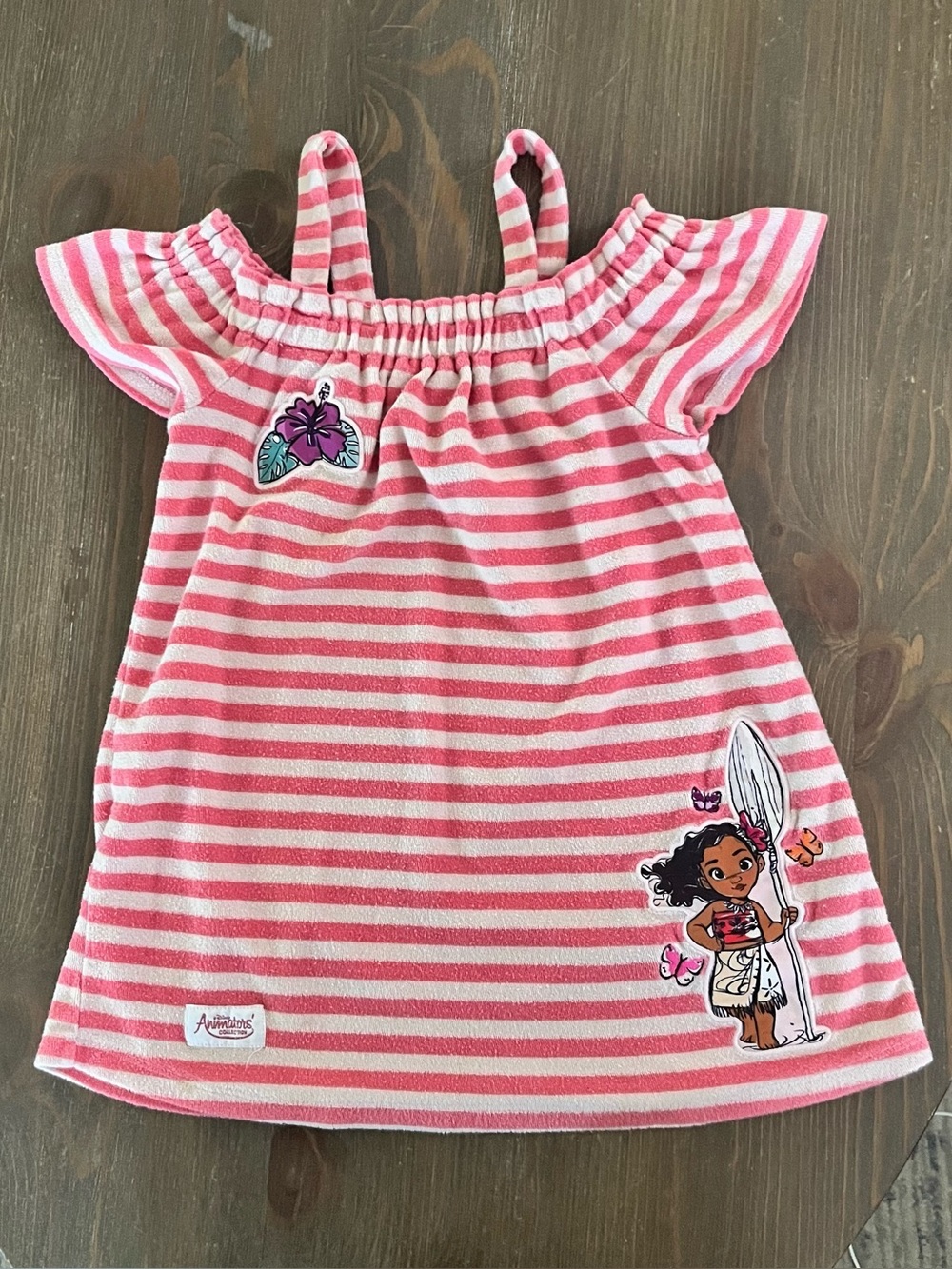 Disney Animators Moana Terry Cloth Swim Cover Up Dress Pink Stripe - Size 4